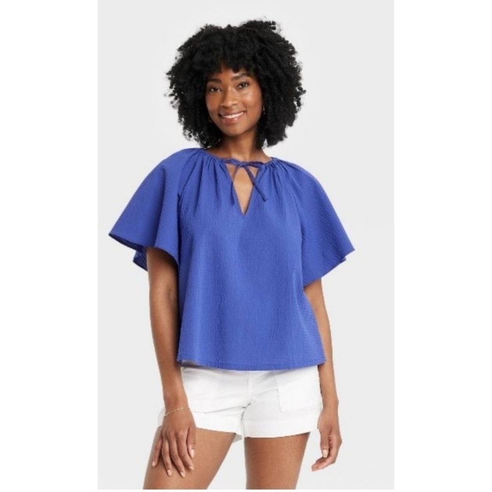 NEW A New Day Flounce Short Sleeve V-neck Popover Top